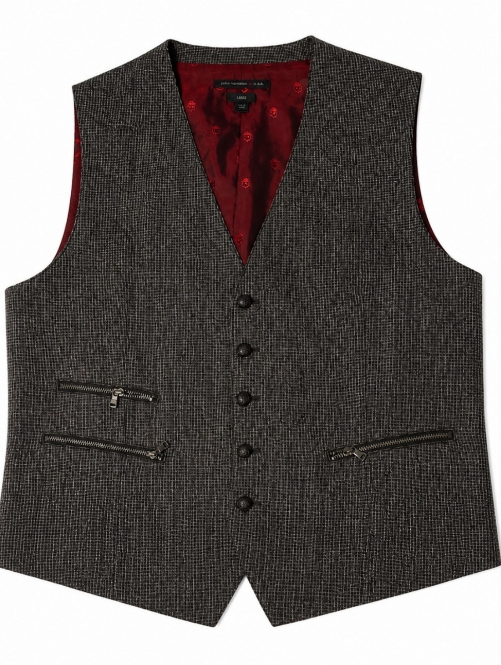 💥John Varvatos Luxe Wool Vest Men’s 42 Gray Red Lining